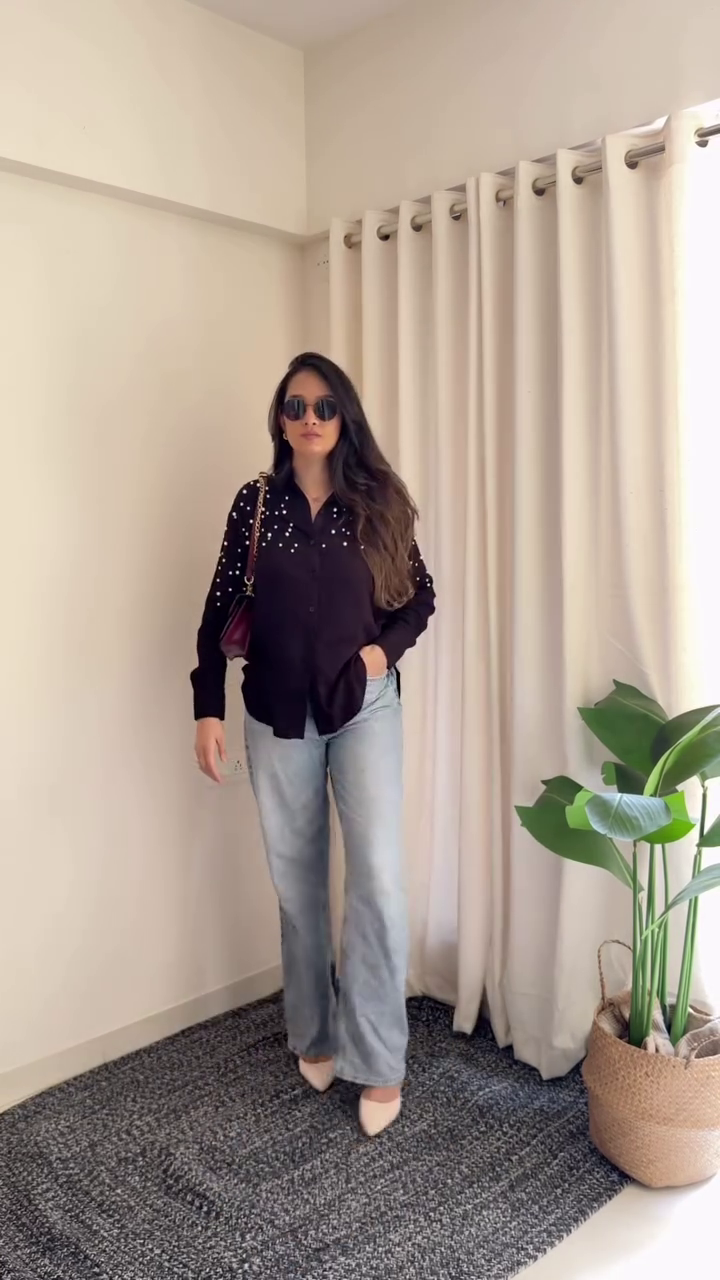 Black Stud Shirt + Wide Jeans