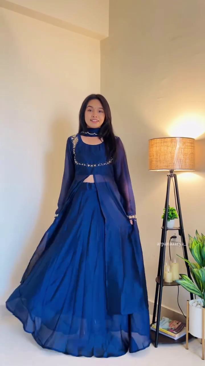 Navy Blue Flowing Anarkali
