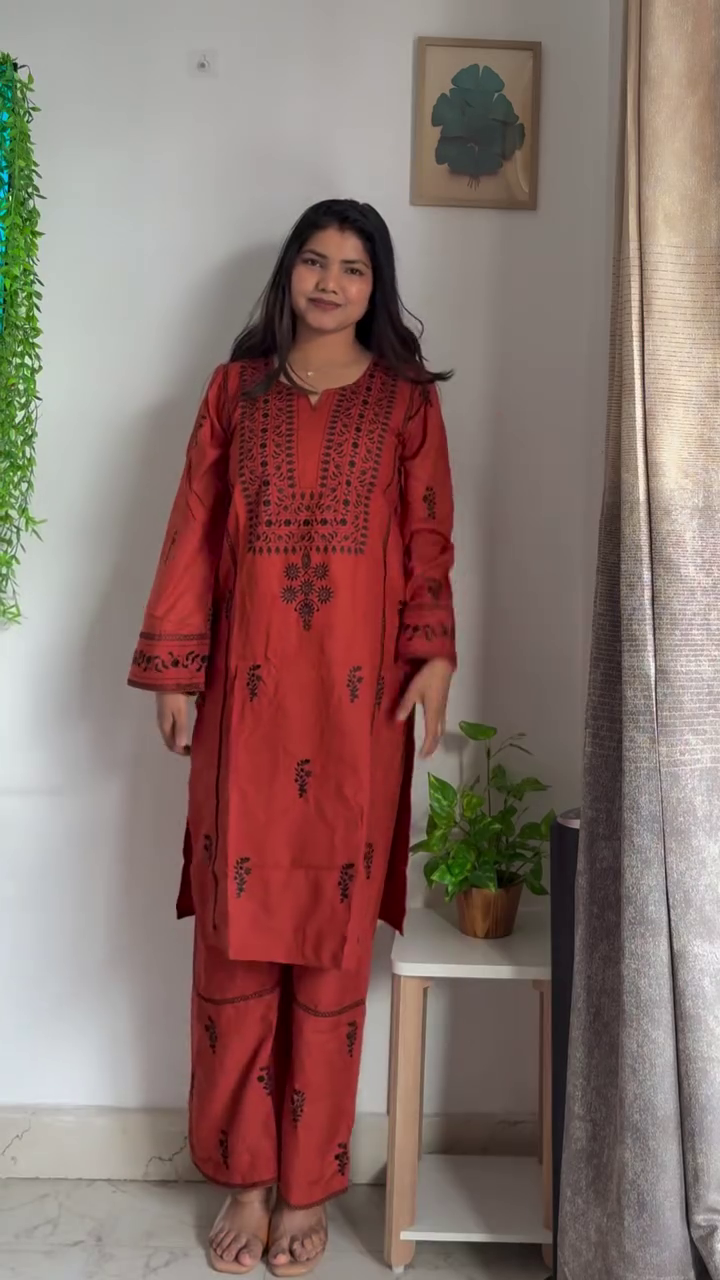 Green Printed Kurta + Red Pants