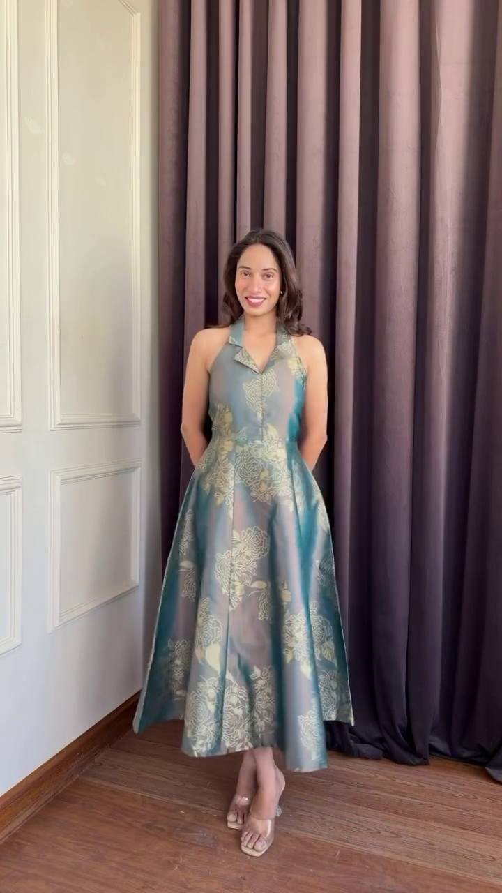 Brown Gold Printed Midi Dress