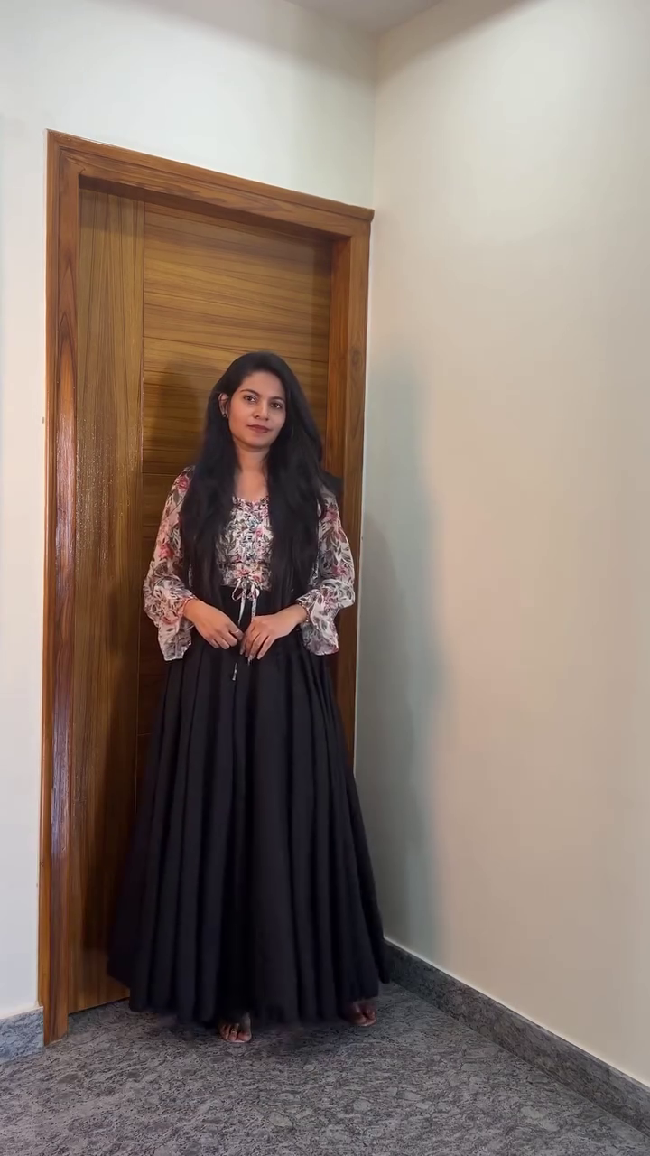 Floral Top + Black Flared Skirt