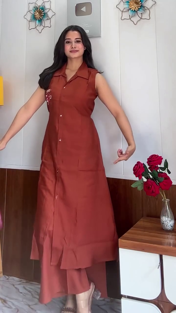 Rust Sleeveless Kurta Set