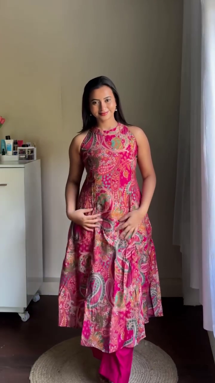 Pink Printed A-line Dress