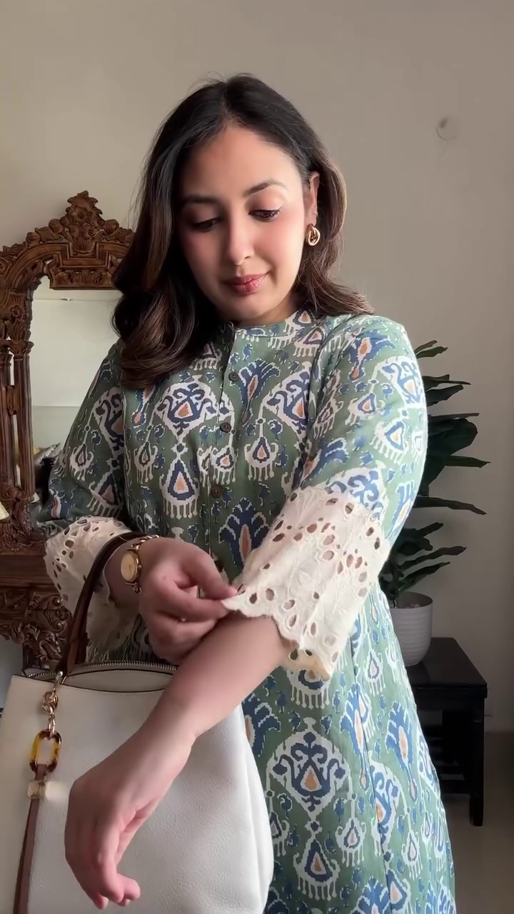 Sage Green Printed Kurta Set