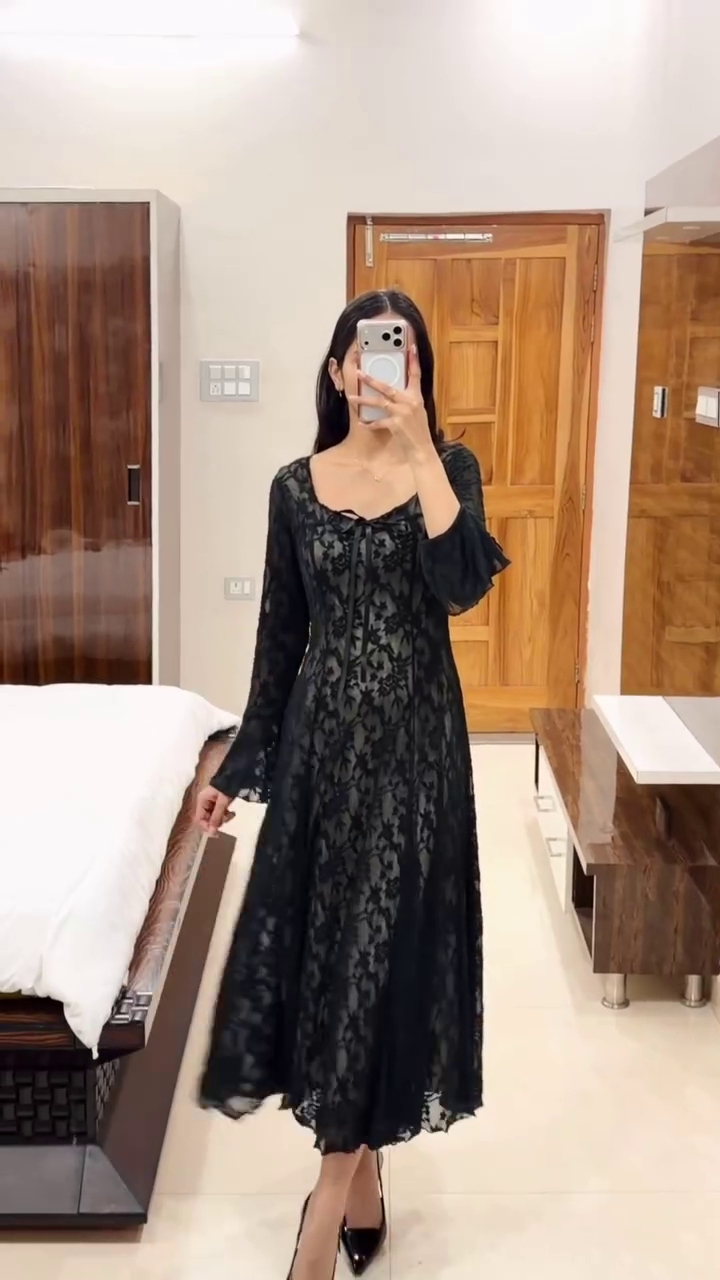 Black Lace Full-Length Dress