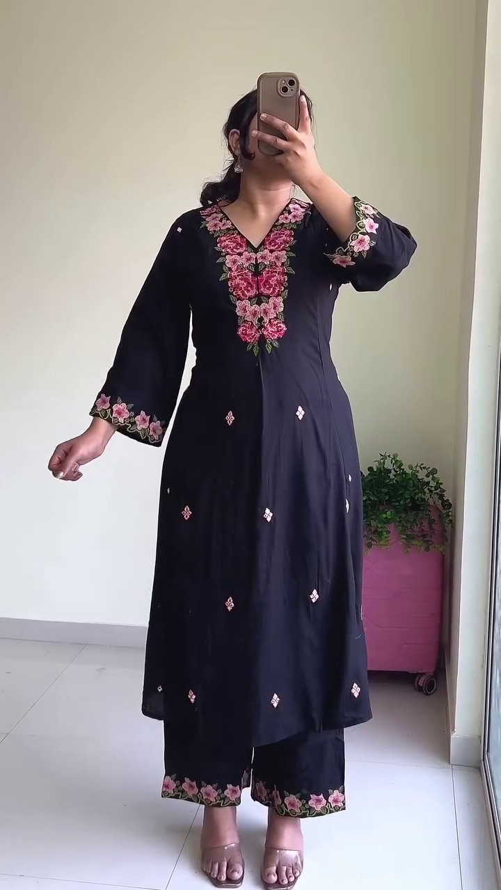 Navy Embroidered Kurta Set