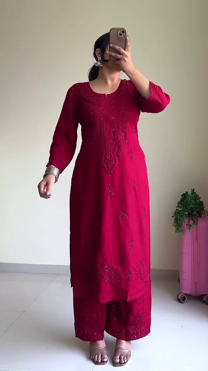 Classic Red Embroidered Kurta Set