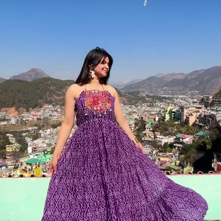 Purple Printed Flowy Maxi Dress