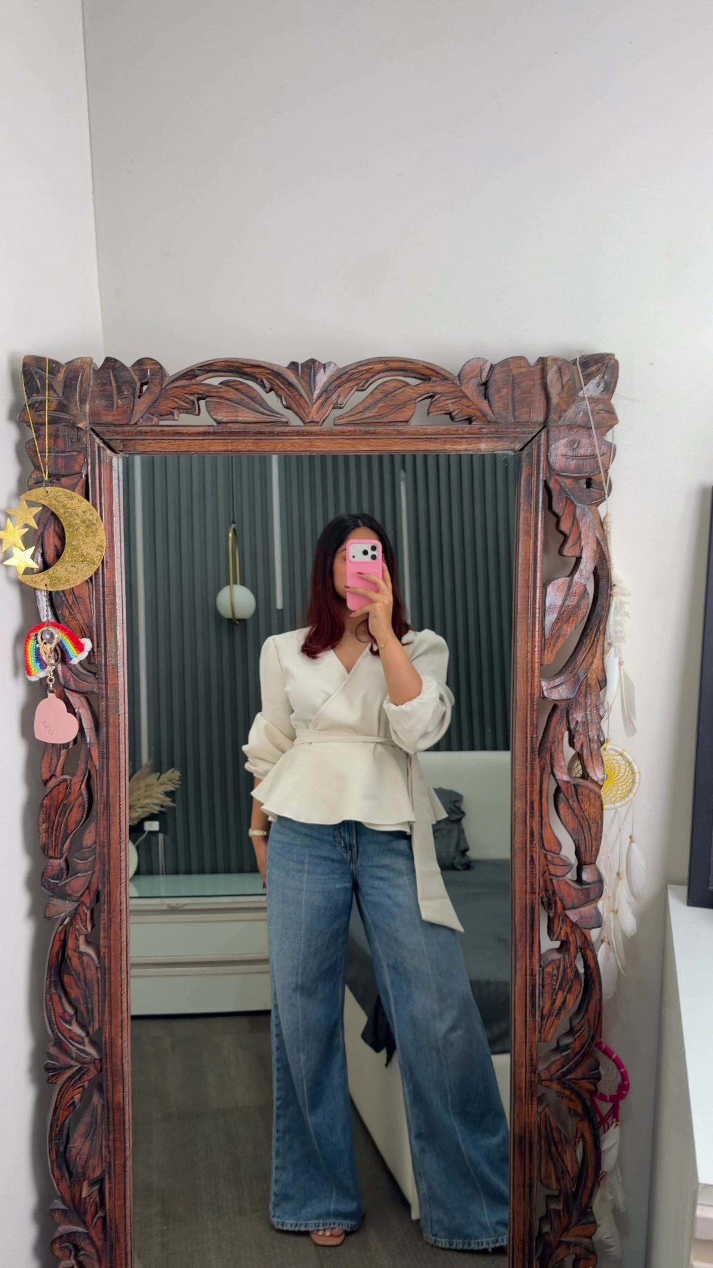 Brown Top with Wide-Leg Jeans