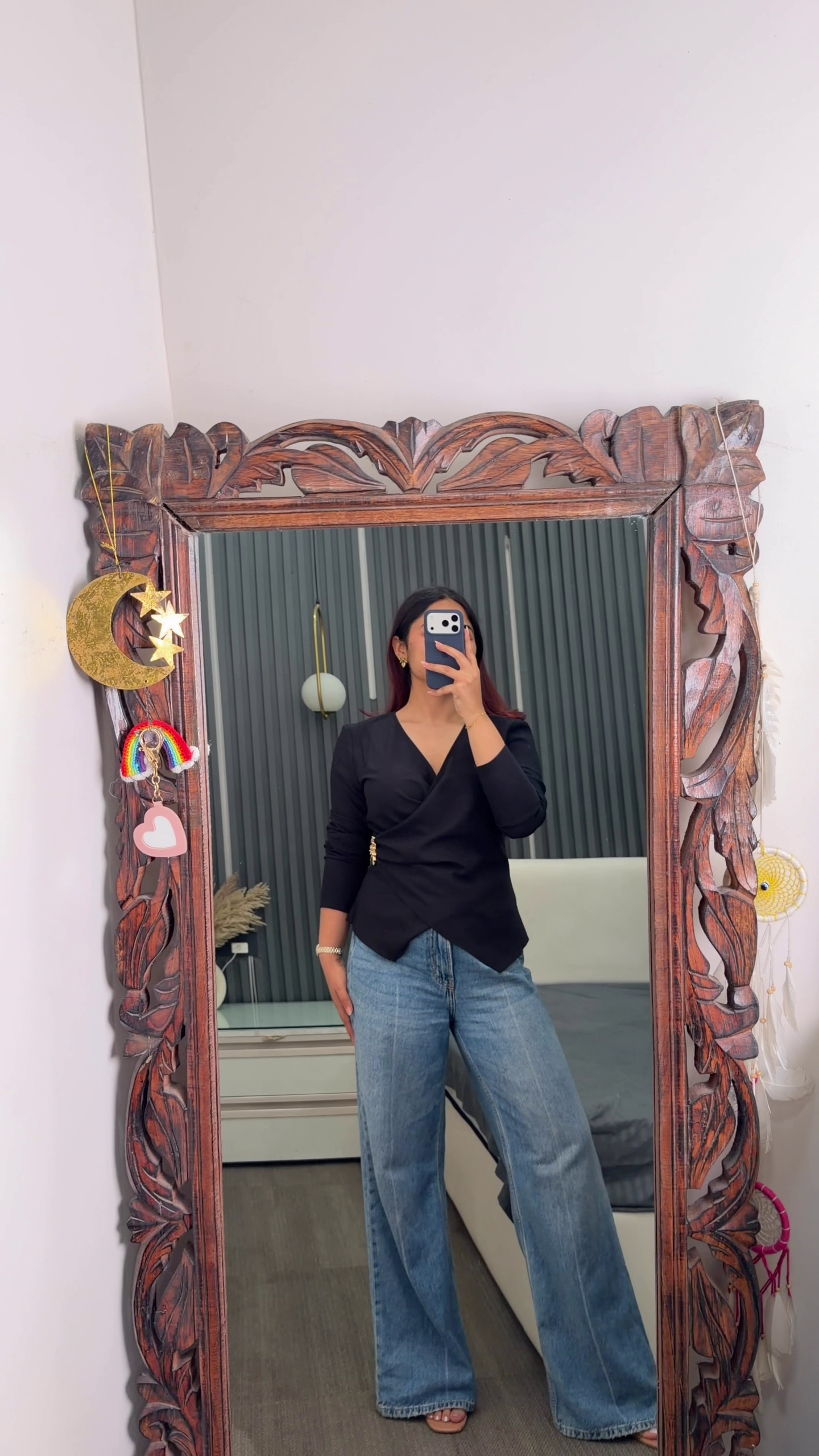 Brown Top with Wide-Leg Jeans