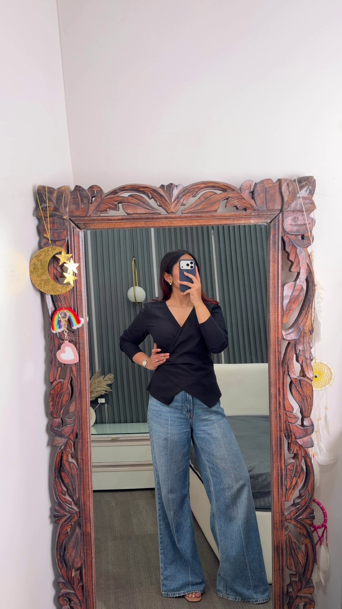 Brown Top with Wide-Leg Jeans