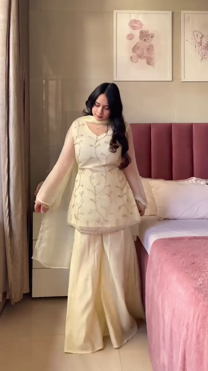 Soft Beige Ethnic Sharara Set