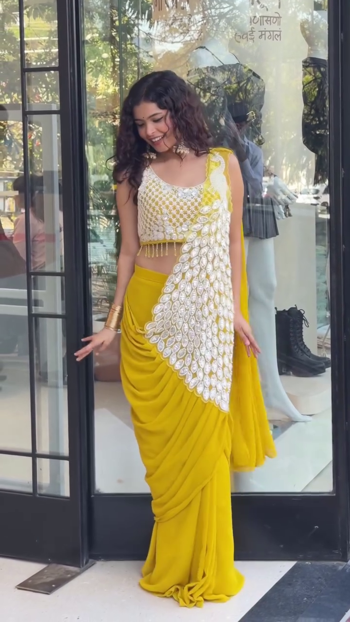 Yellow Draped Saree Style Outfit