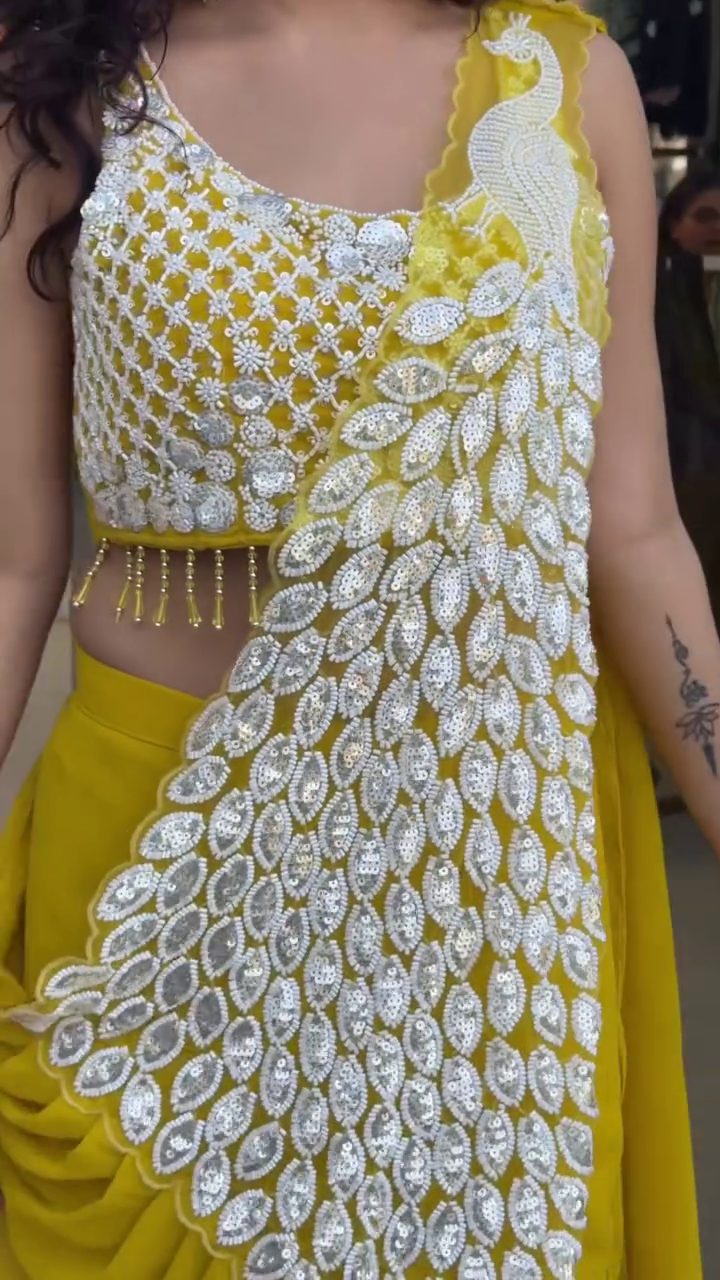 Yellow Draped Saree Style Outfit