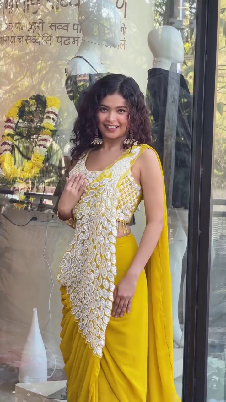 Yellow Draped Saree Style Outfit