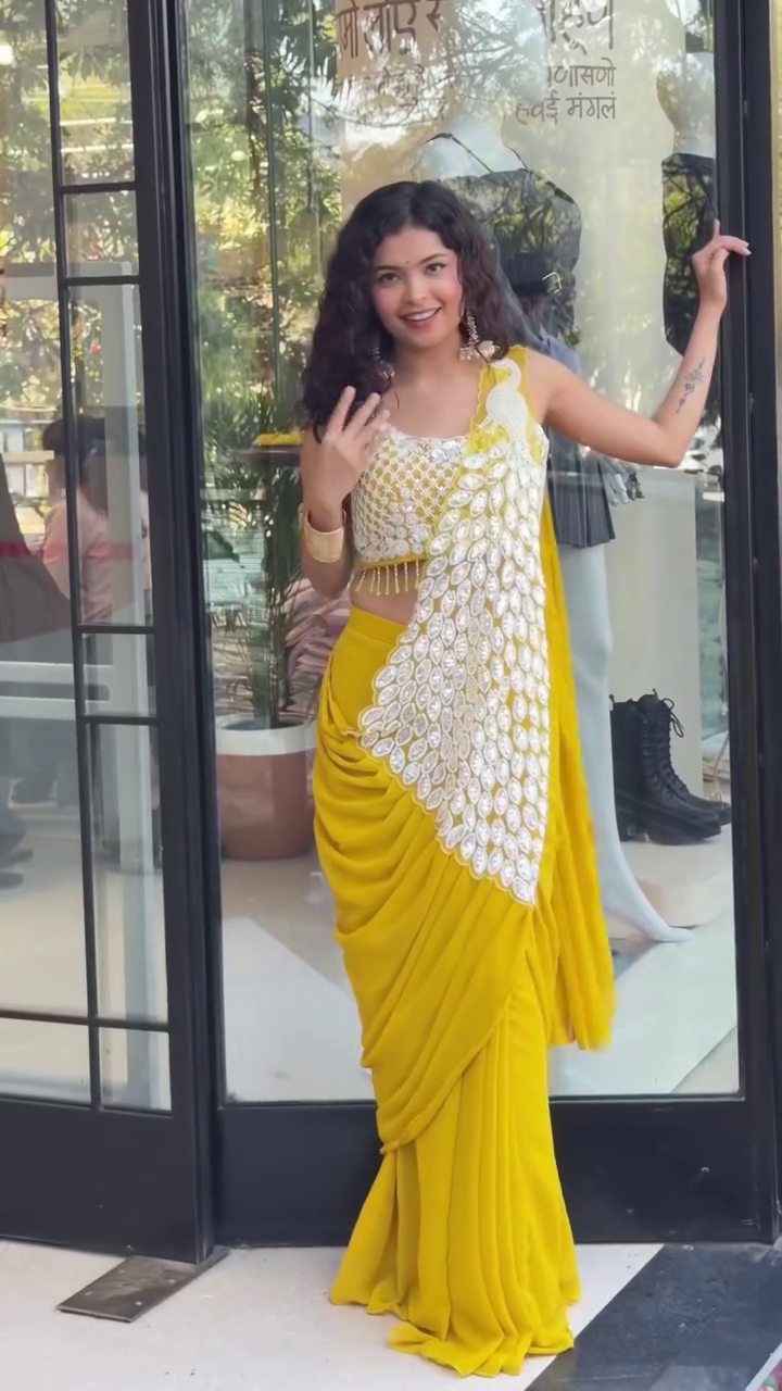 Yellow Draped Saree Style Outfit