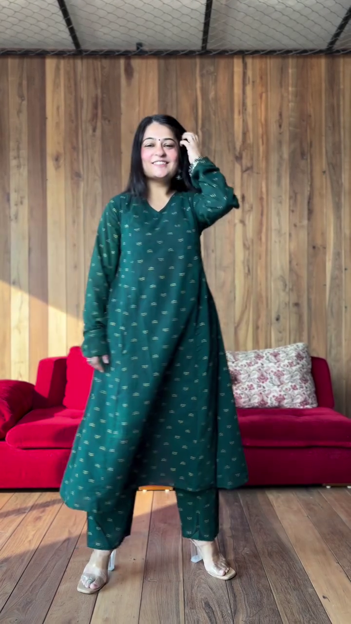 Green Printed A-Line Kurta Set