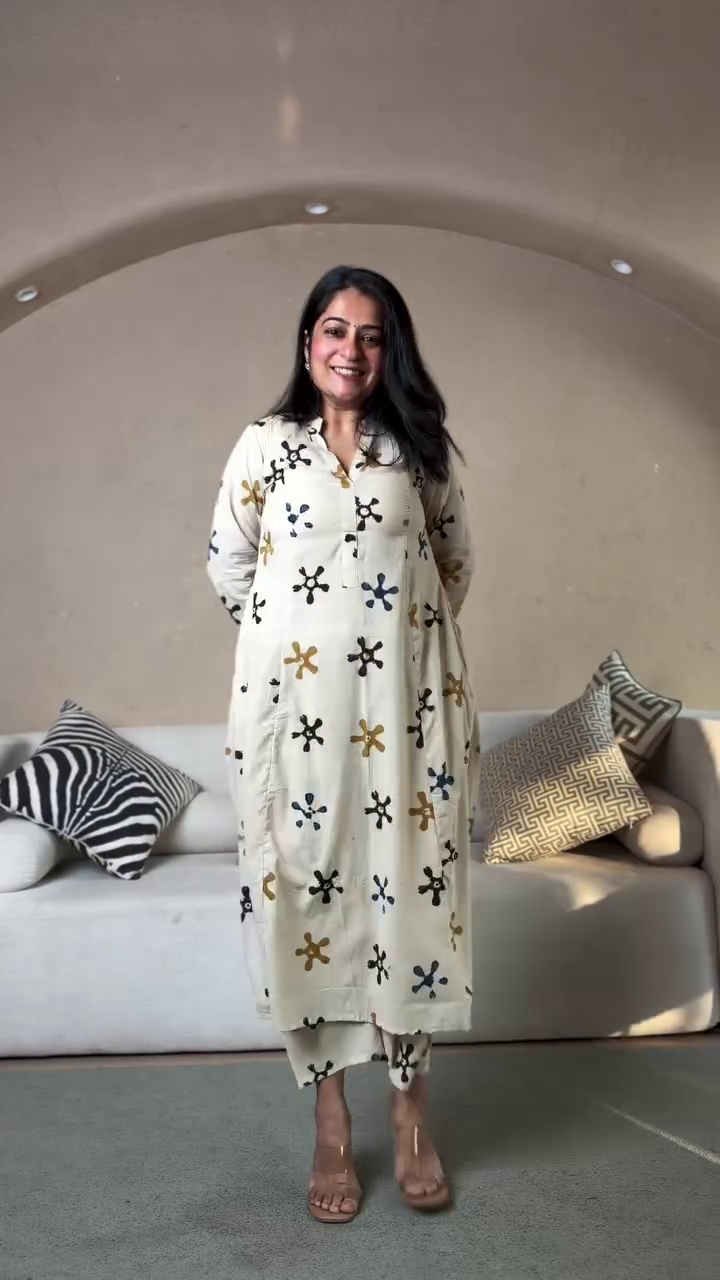 Navy Geometric Kurta Set