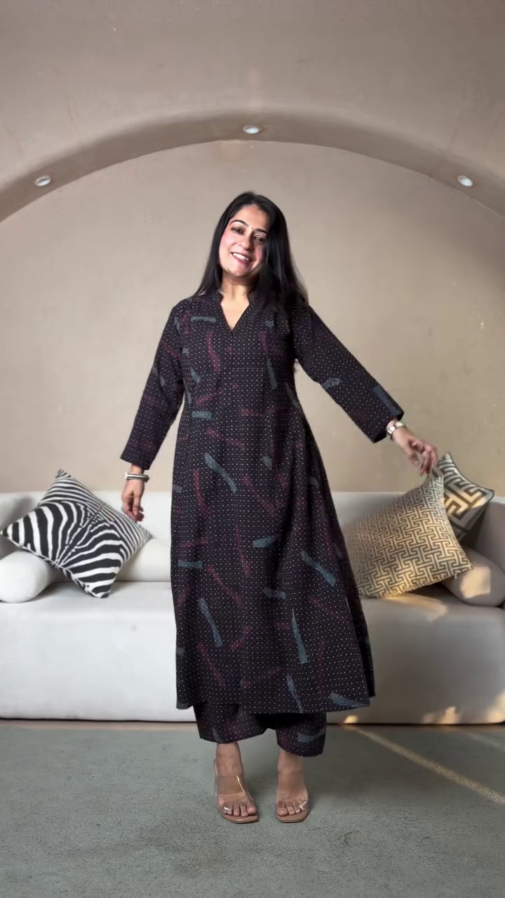 Navy Geometric Kurta Set