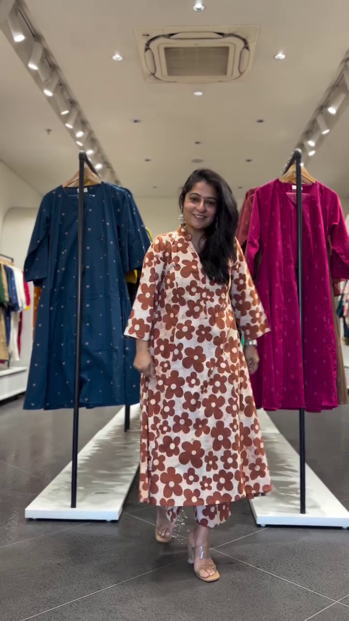 Brown Floral Kurta Set