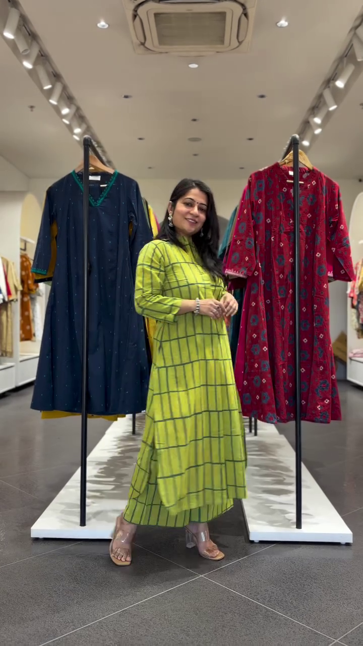 Lime Checkered Kurta Set