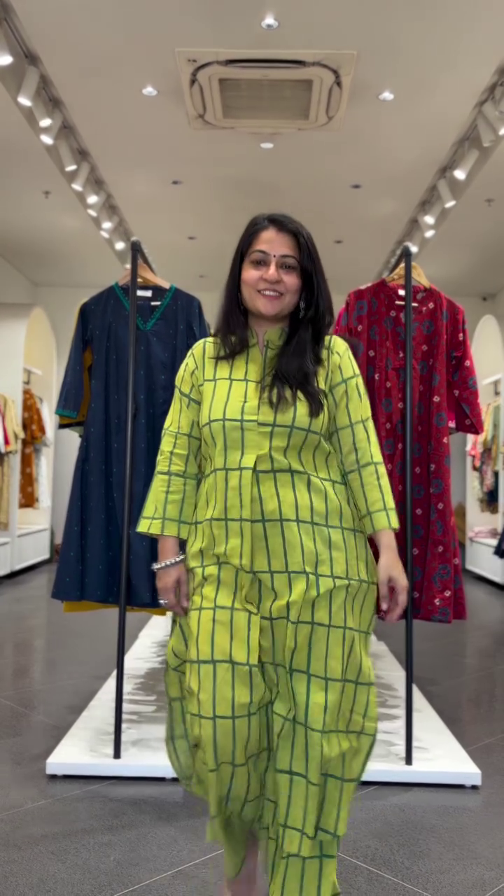 Lime Checkered Kurta Set