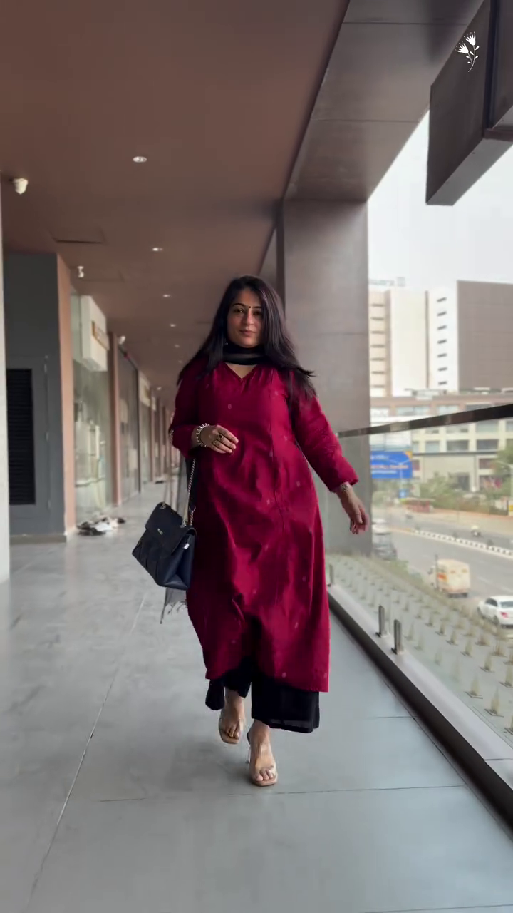 Maroon Striped Kurta Set