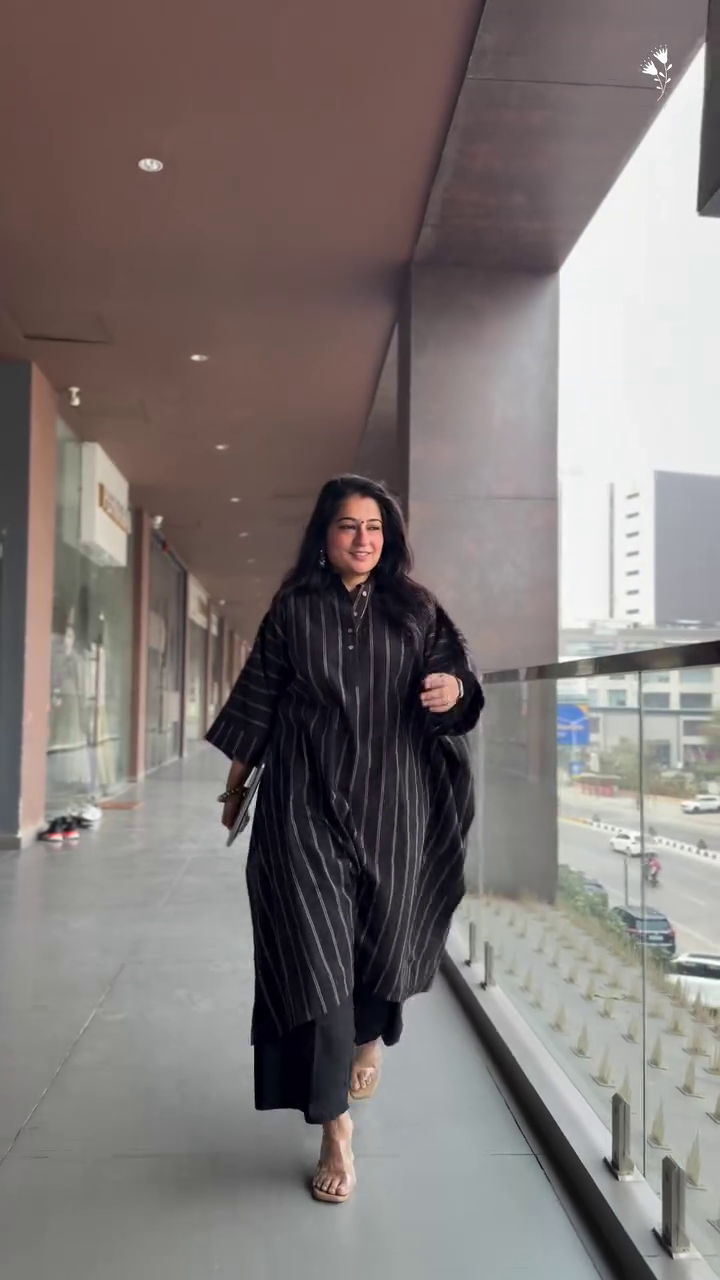 Maroon Striped Kurta Set