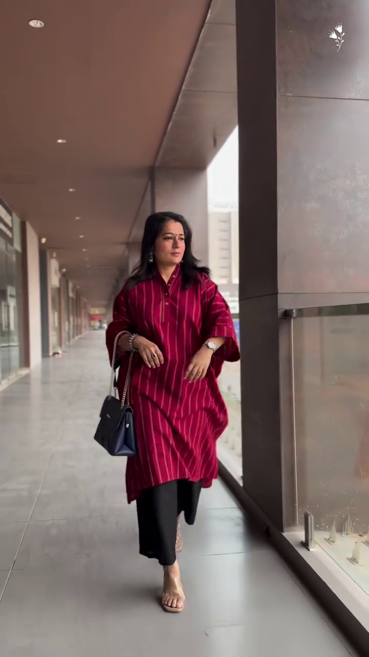 Maroon Striped Kurta Set