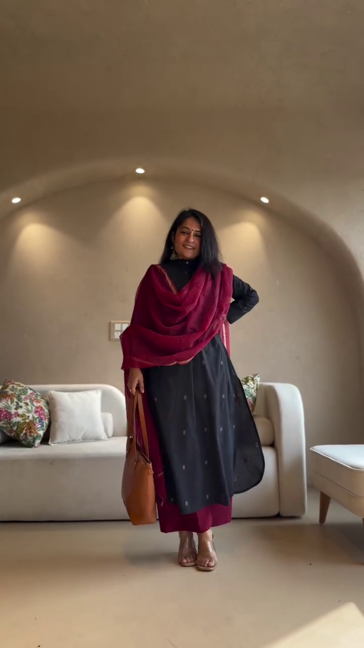 Wine Striped Kurta with Pants