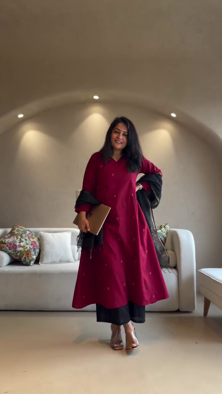 Wine Striped Kurta with Pants