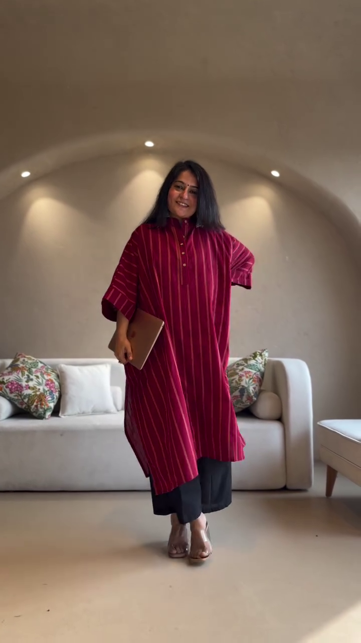 Wine Striped Kurta with Pants