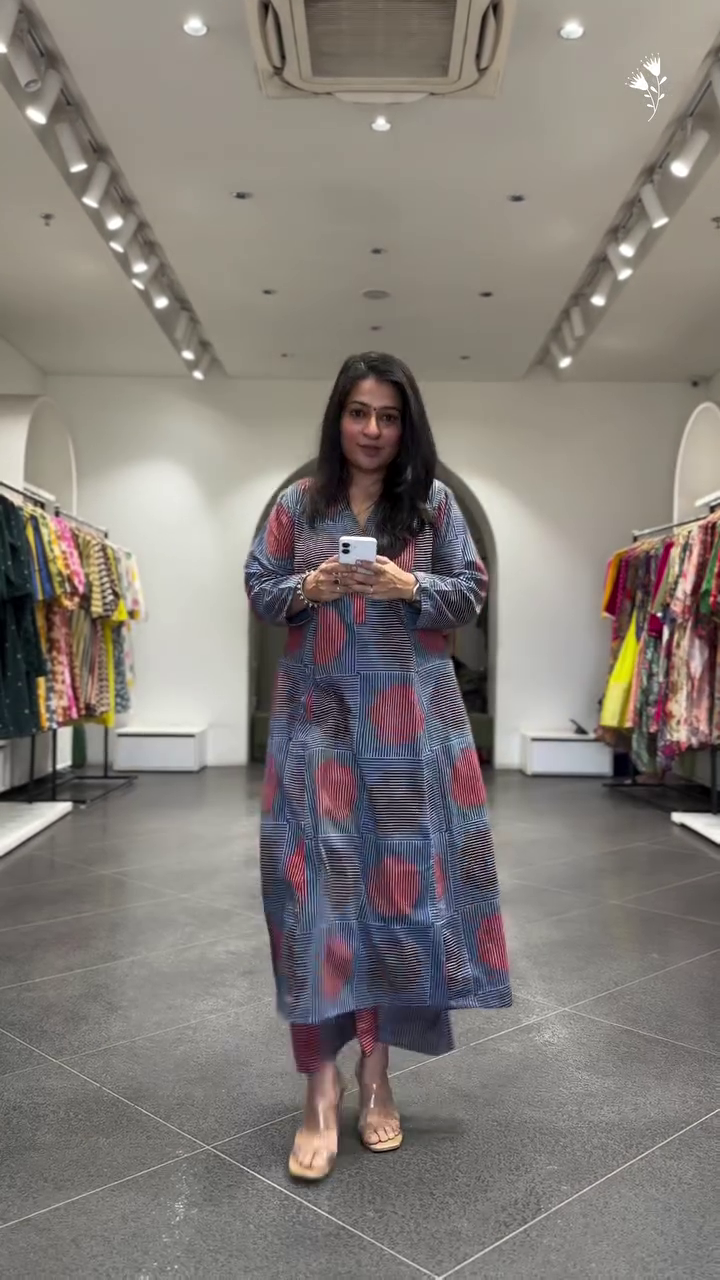 Blue Polka Dot Kurta Set