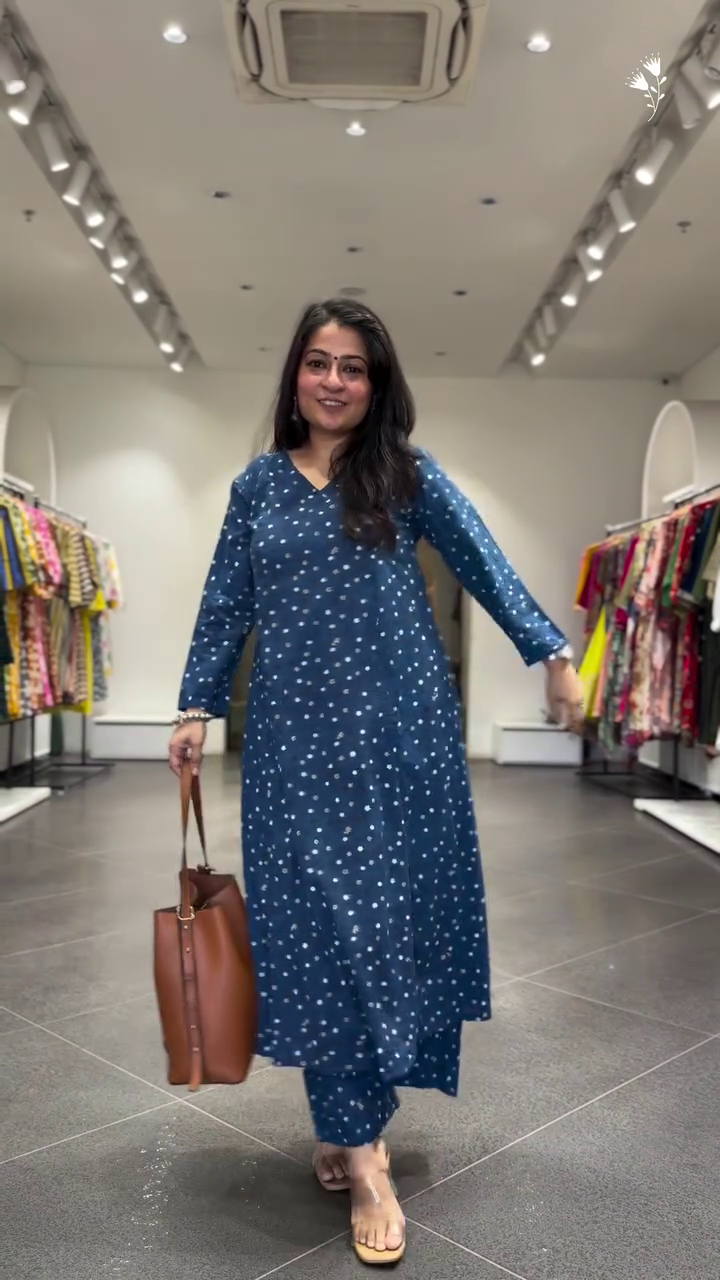 Blue Polka Dot Kurta Set