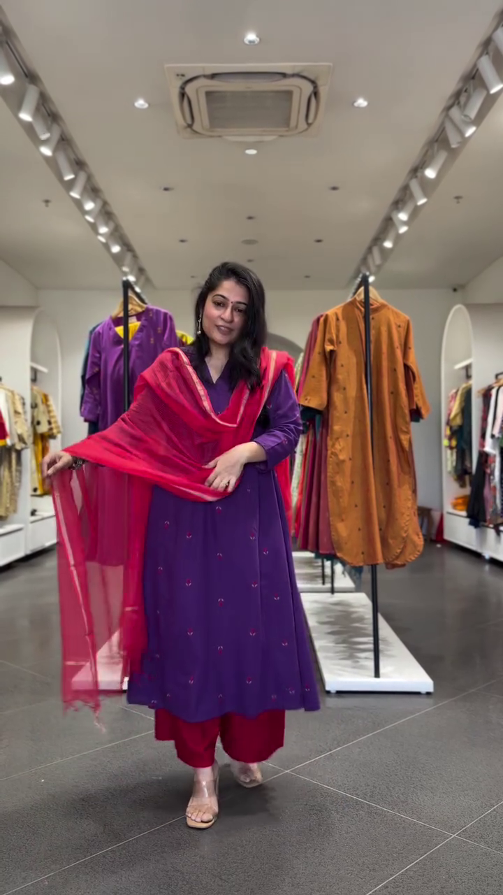 Purple Embroidered Kurta Set