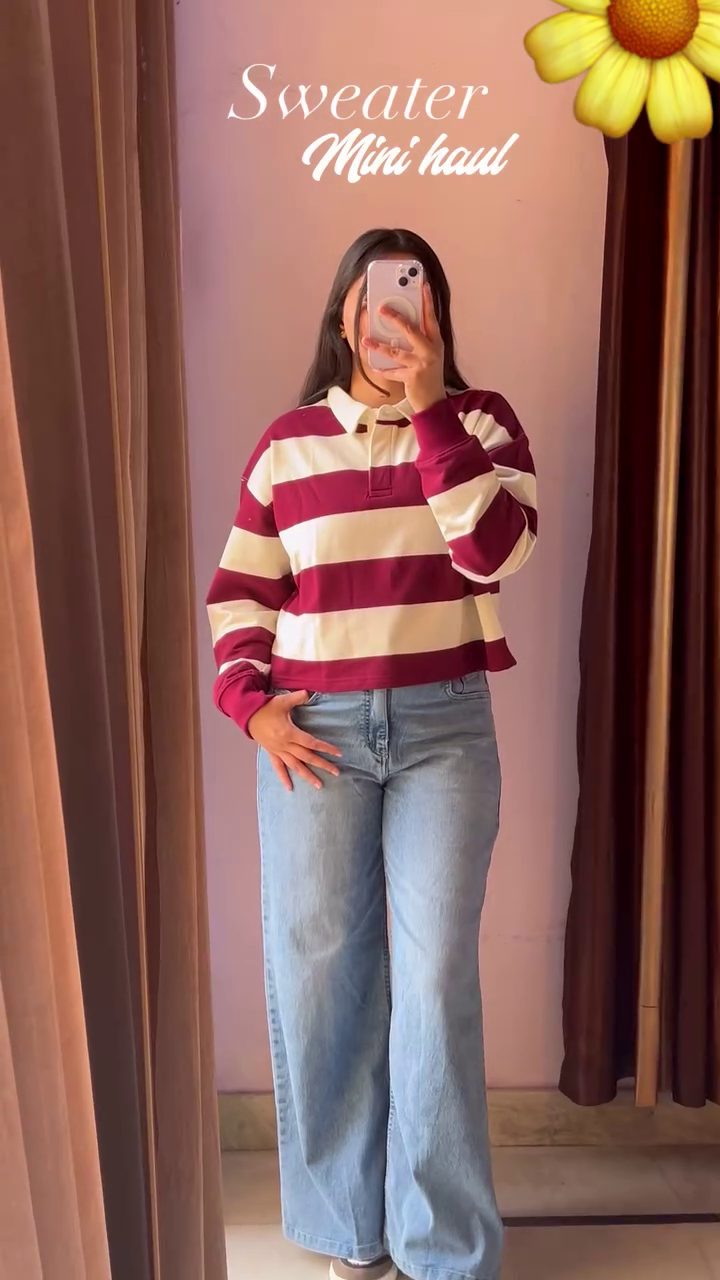 Beige Knit Sweater with Jeans