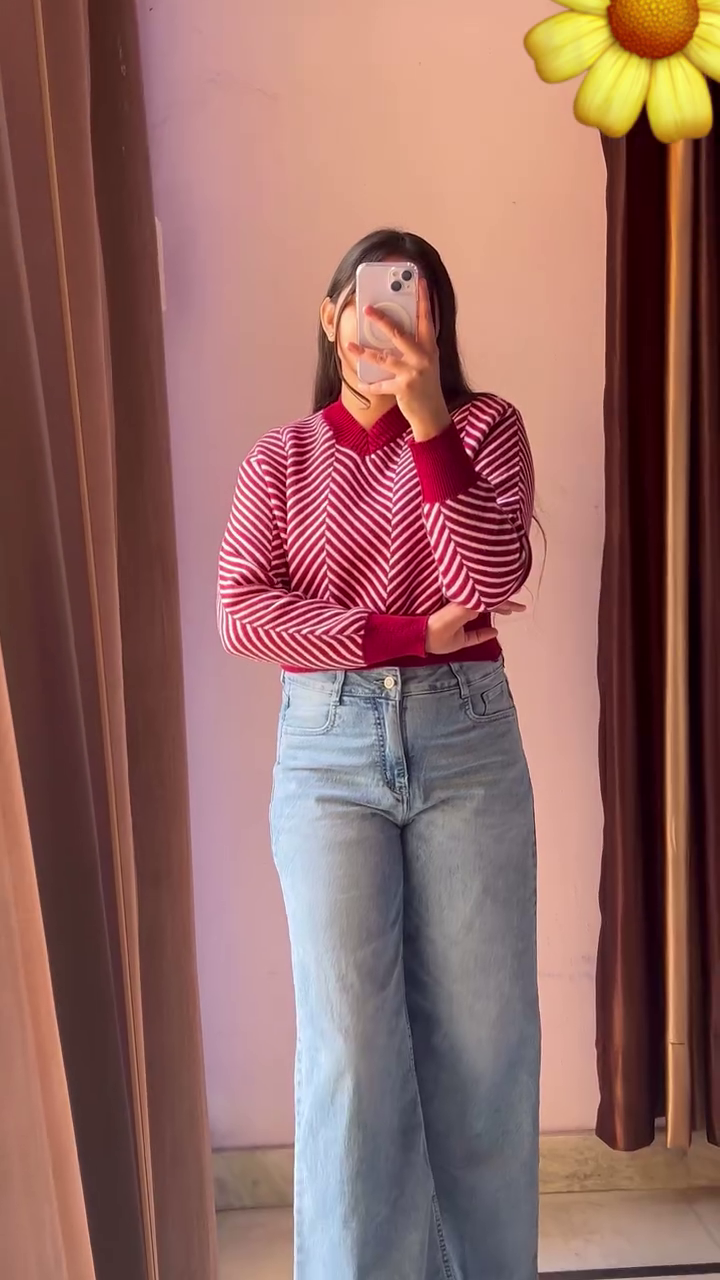 Beige Knit Sweater with Jeans