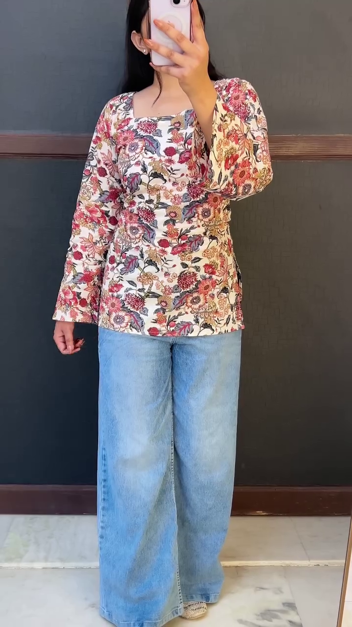 Green Floral Casual Top