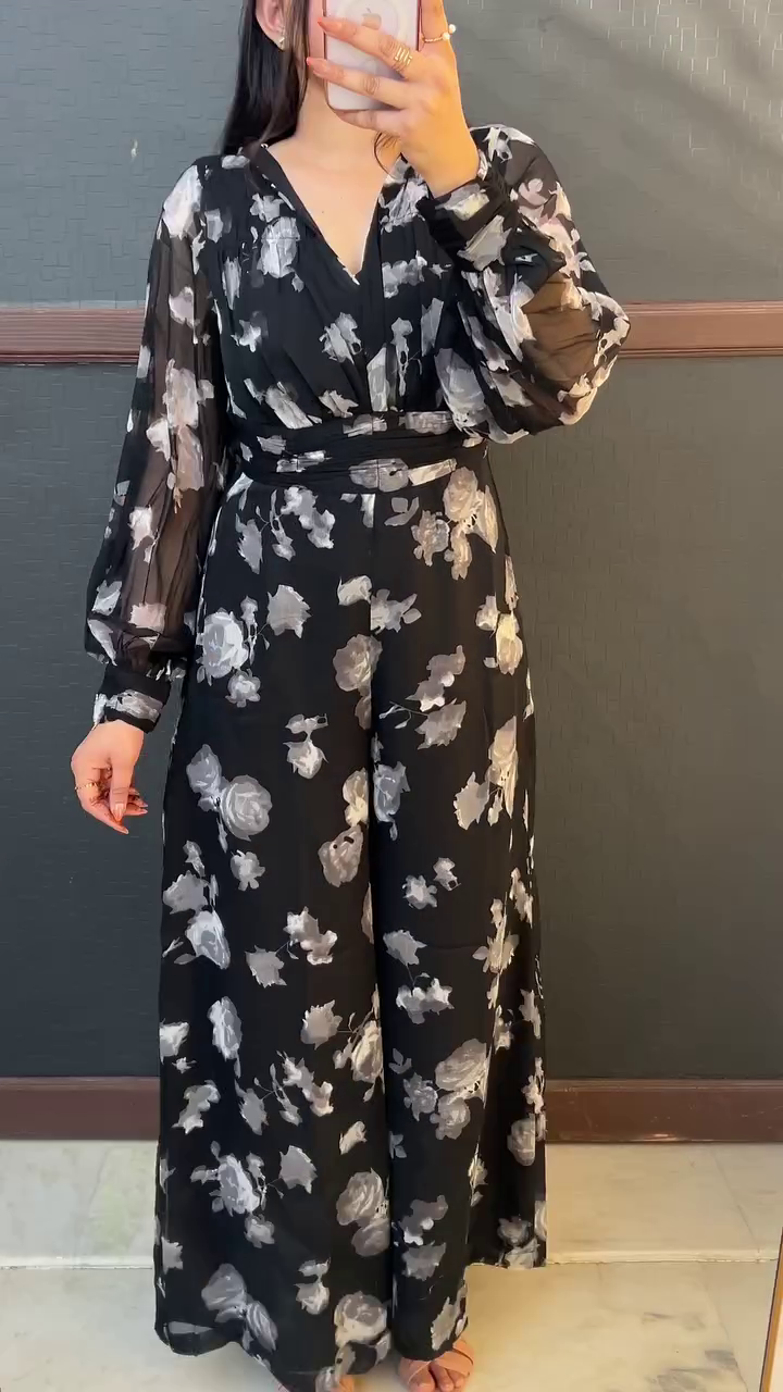 Black Floral Wrap Dress