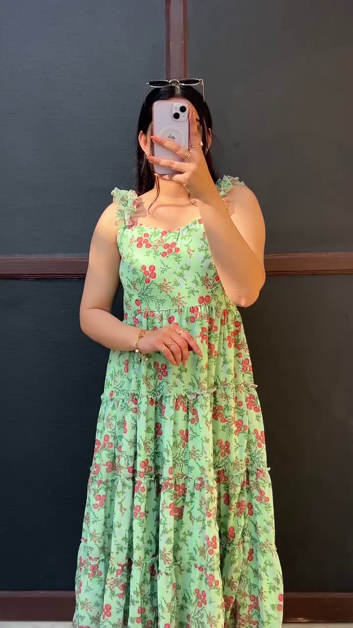 Maroon Floral Tiered Dress