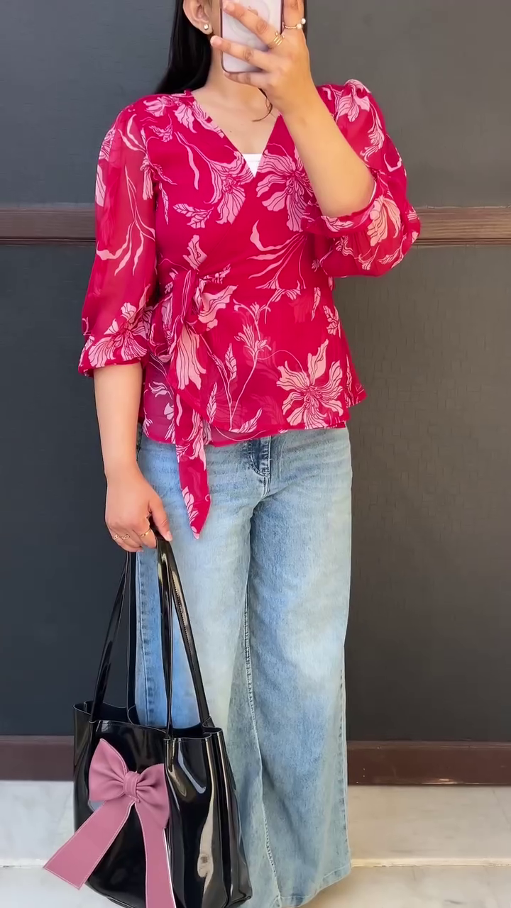 Blue Printed Peplum Top