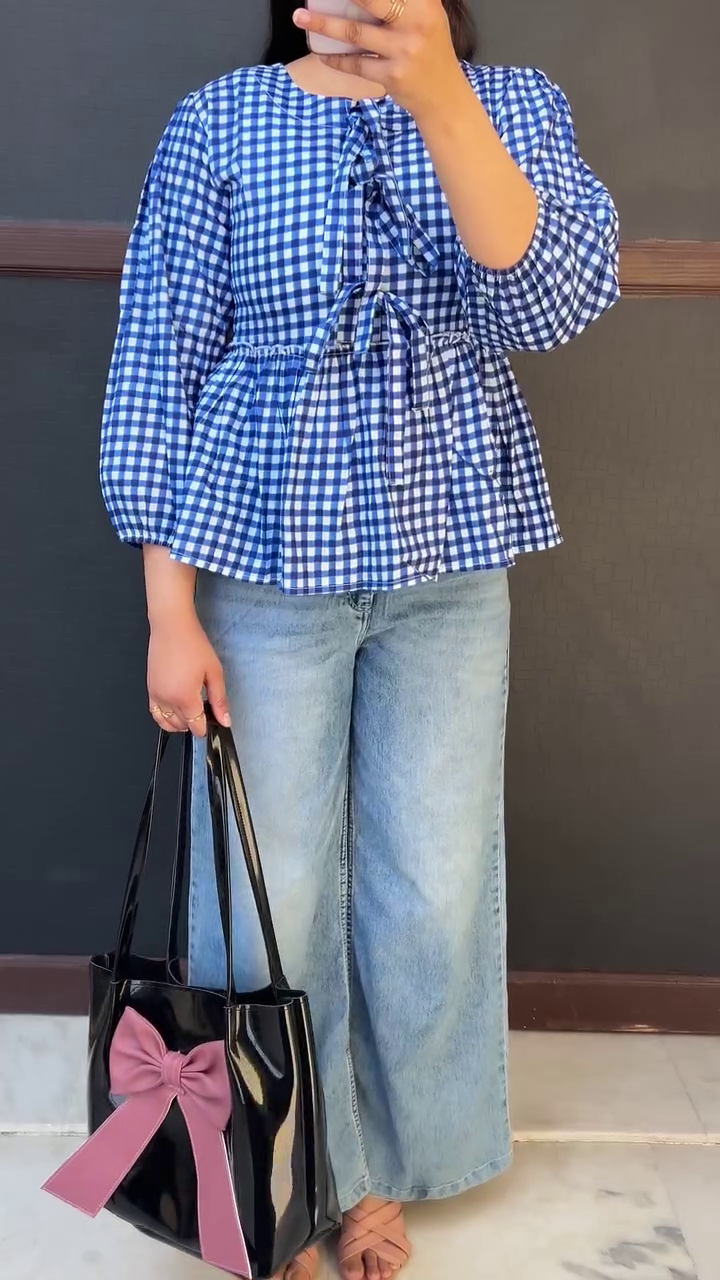 Blue Printed Peplum Top