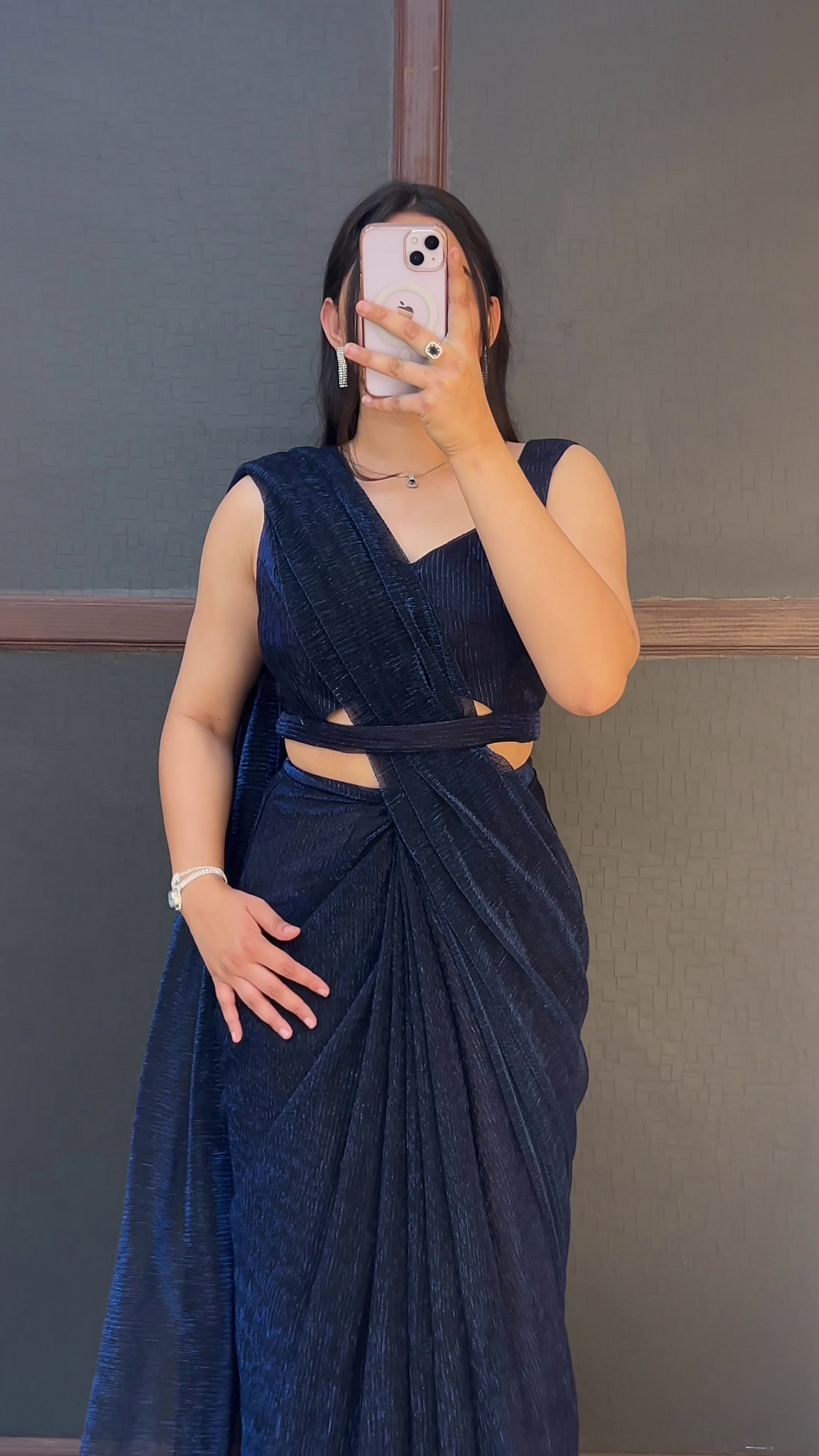 Satin Magenta Saree Look