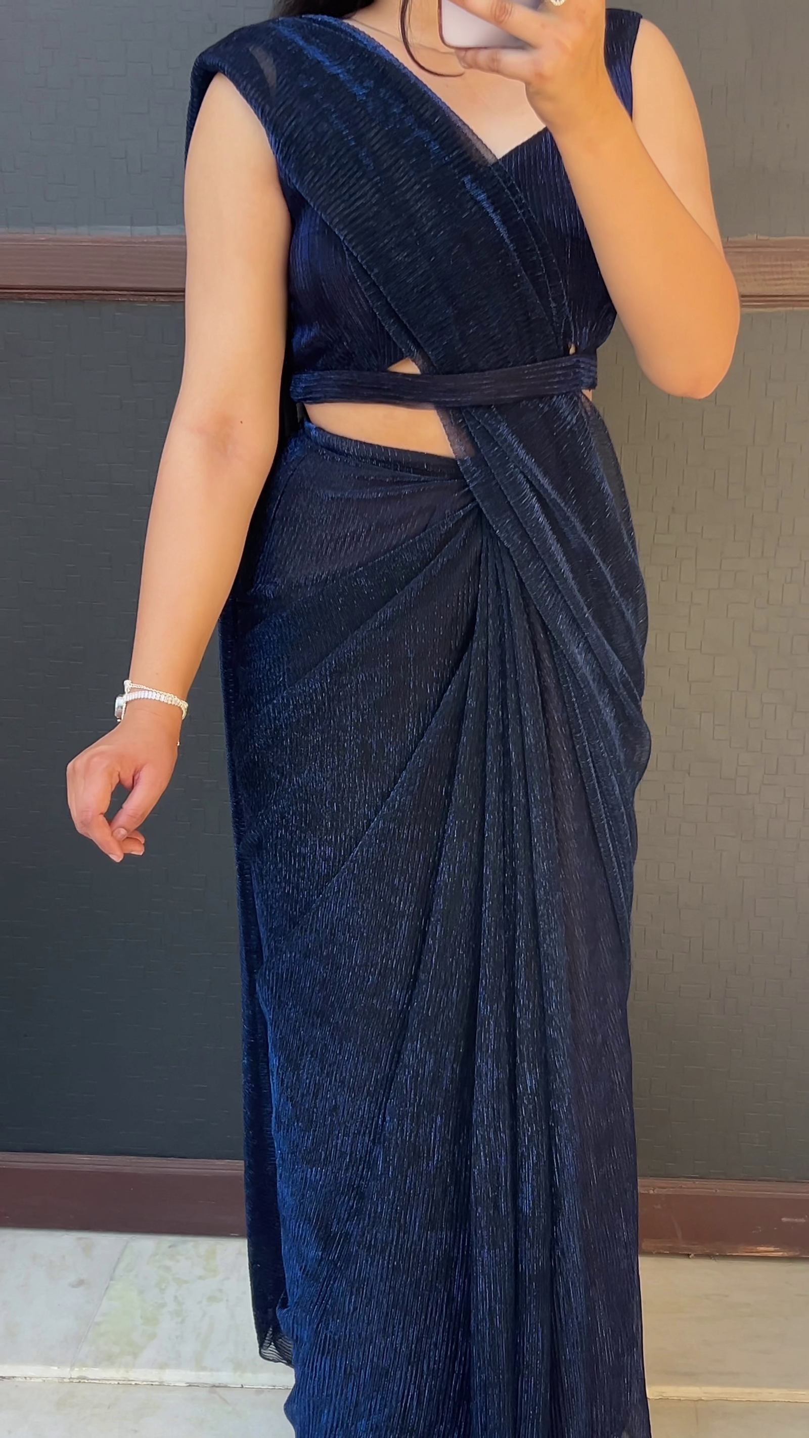 Satin Magenta Saree Look