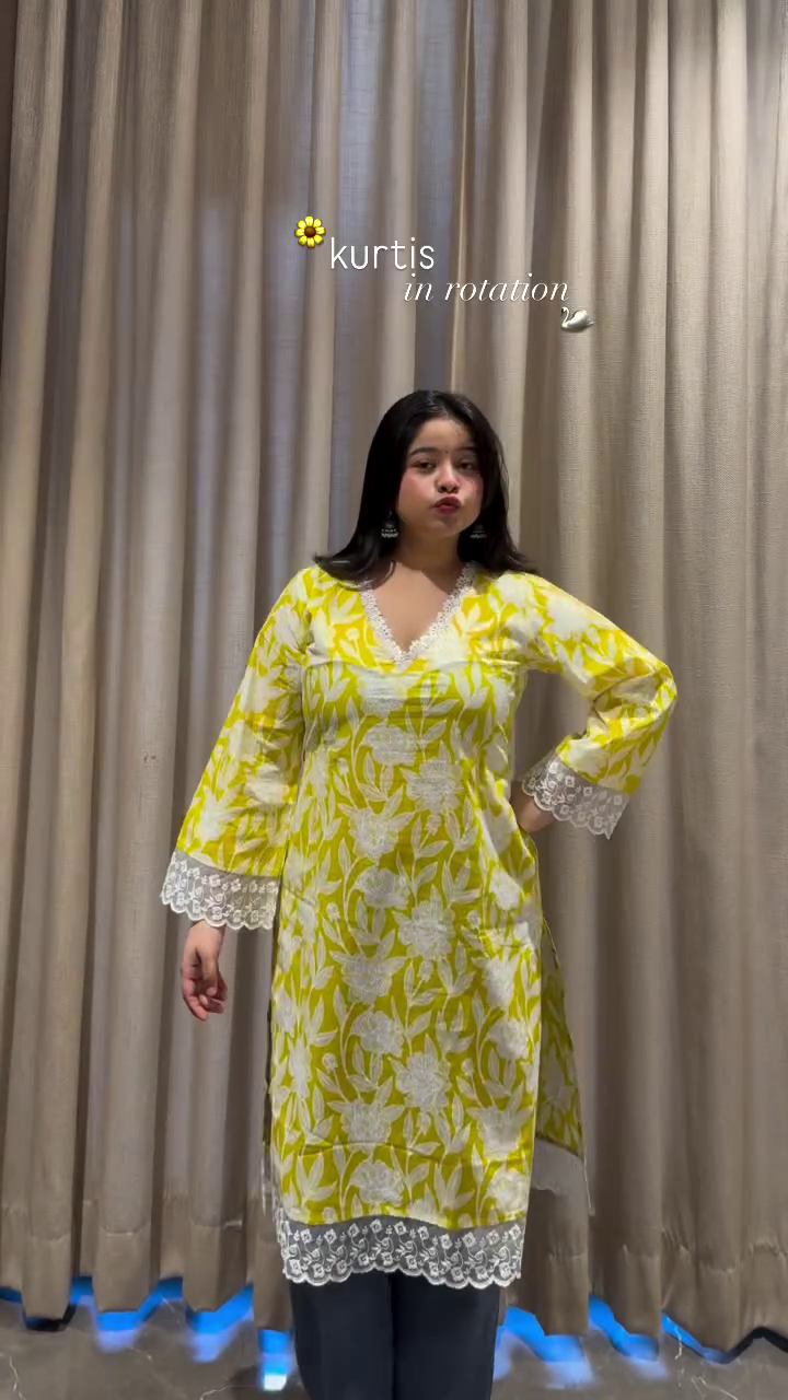 Lime Floral Daily Kurti