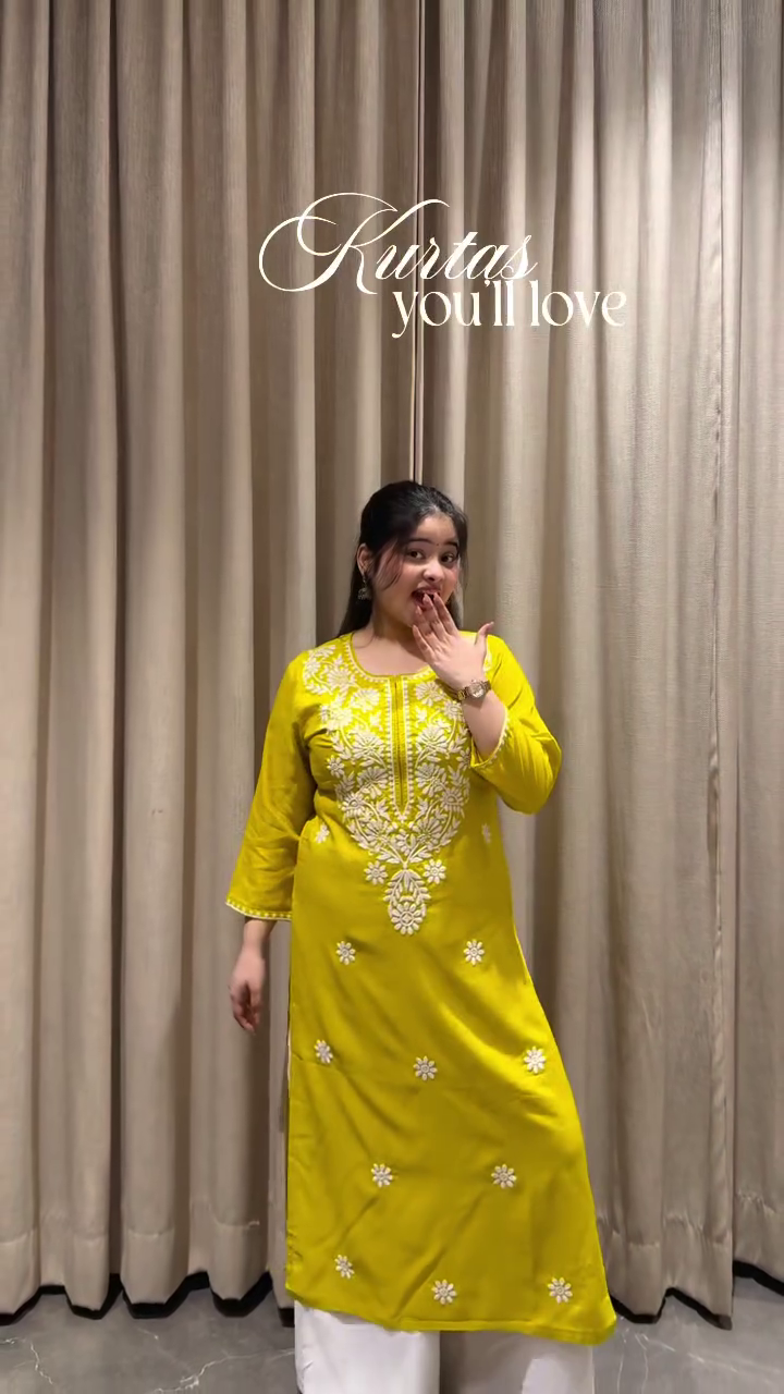 Yellow Embroidered Kurti