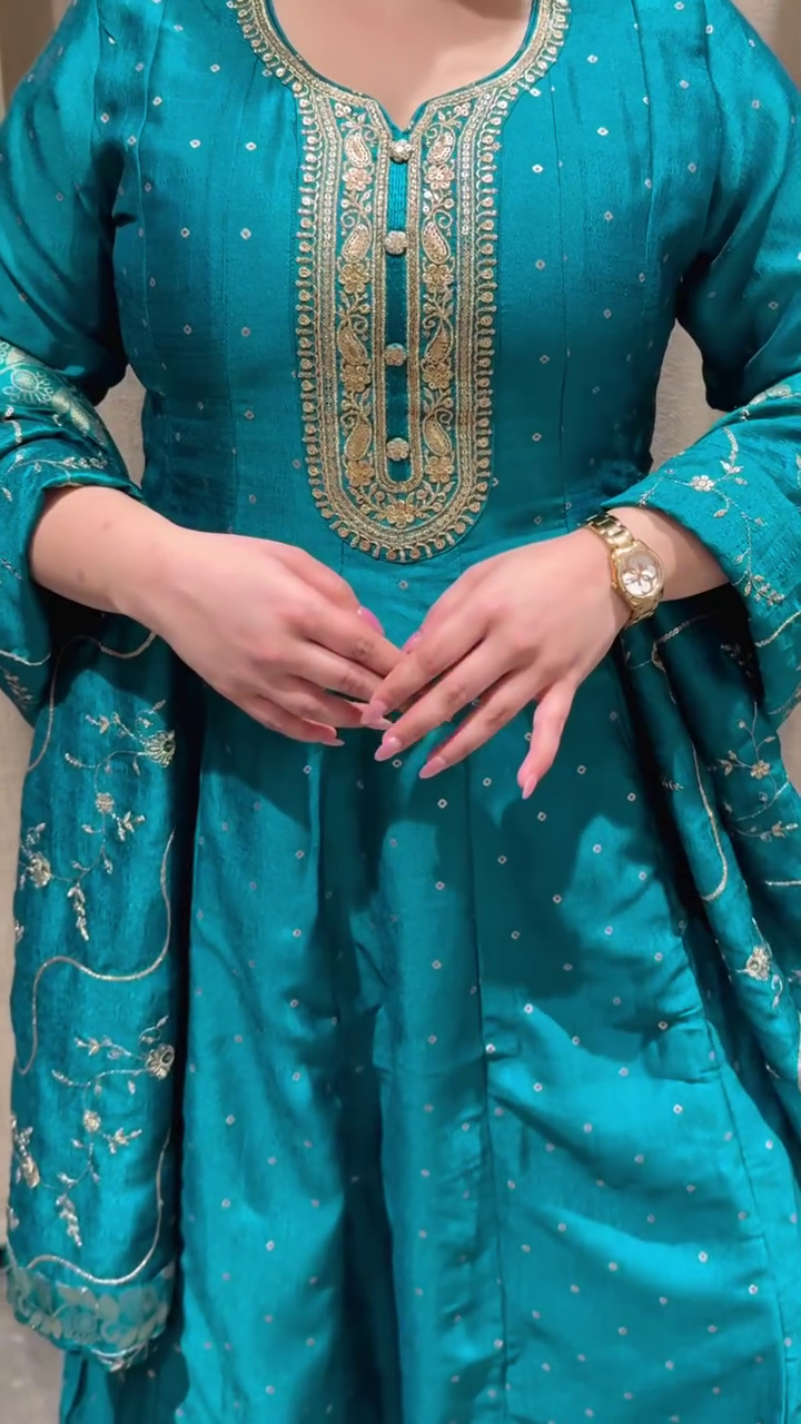 Teal Anarkali Set