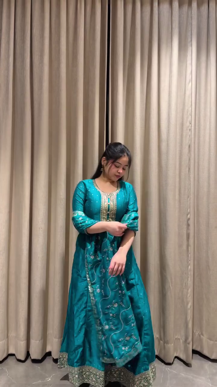 Teal Anarkali Set