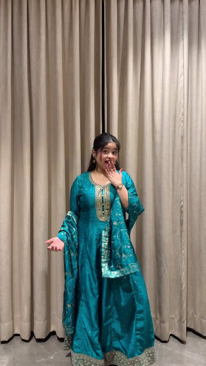 Teal Anarkali Set