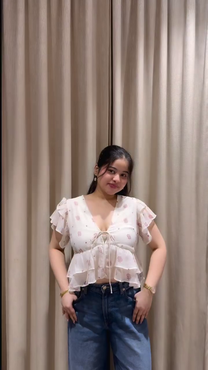 White Ruffle Top & Denim Look